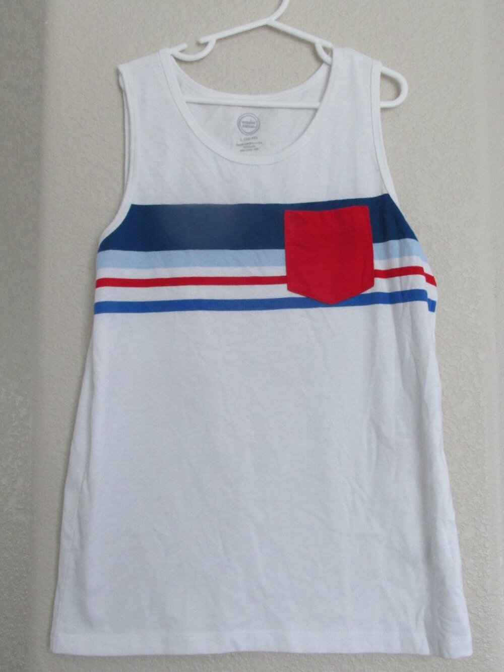 Wonder Nation Sleeveless Tank Top Youth Boys Size Large 10-12 White Blue Striped